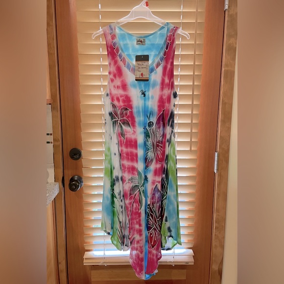 Hand painted tie dyed summer sleeveless dress one size fits all NWT NEW - Picture 1 of 10